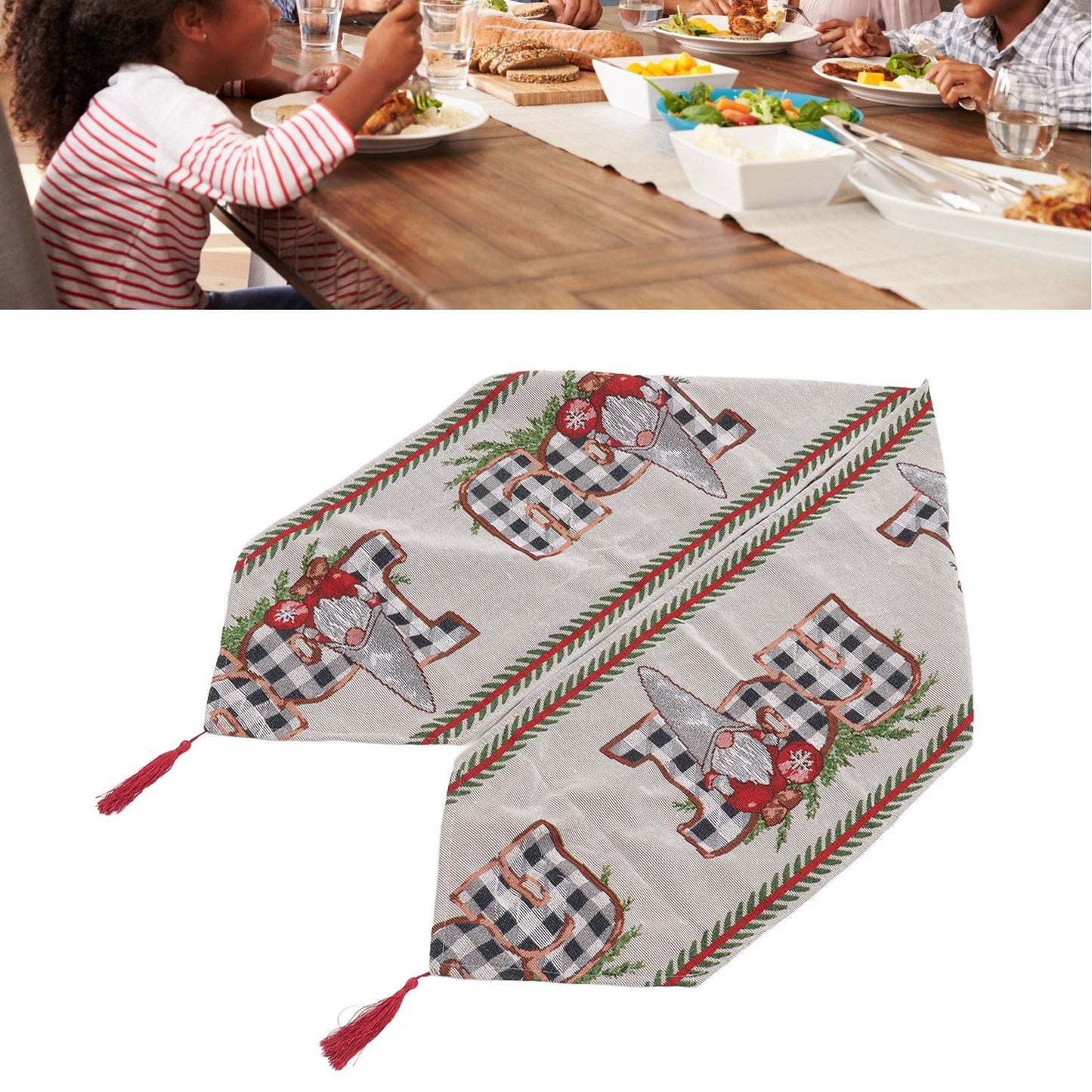 Christmas Table Runner Reusable Washable 1.8m Long Knitted Fabric Table Runner Holiday for Home Cafe Type 2 V1294-YM3115220098912-0421