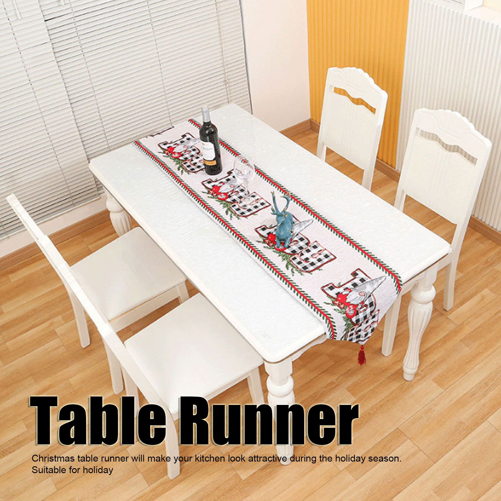 Christmas Table Runner Reusable Washable 1.8m Long Knitted Fabric Table Runner Holiday for Home Cafe Type 2 V1294-YM3115220098912-0421