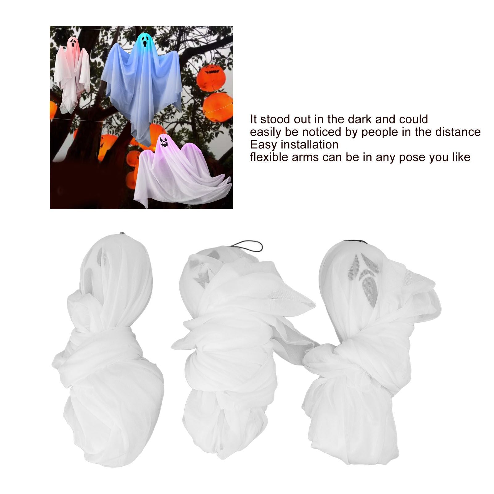 3Pcs Halloween Hanging Ghosts Glowing in The Dark 2 Layers Easy Installation Flying Ghosts for Party Indoor V1294-YM3115220099311-0421