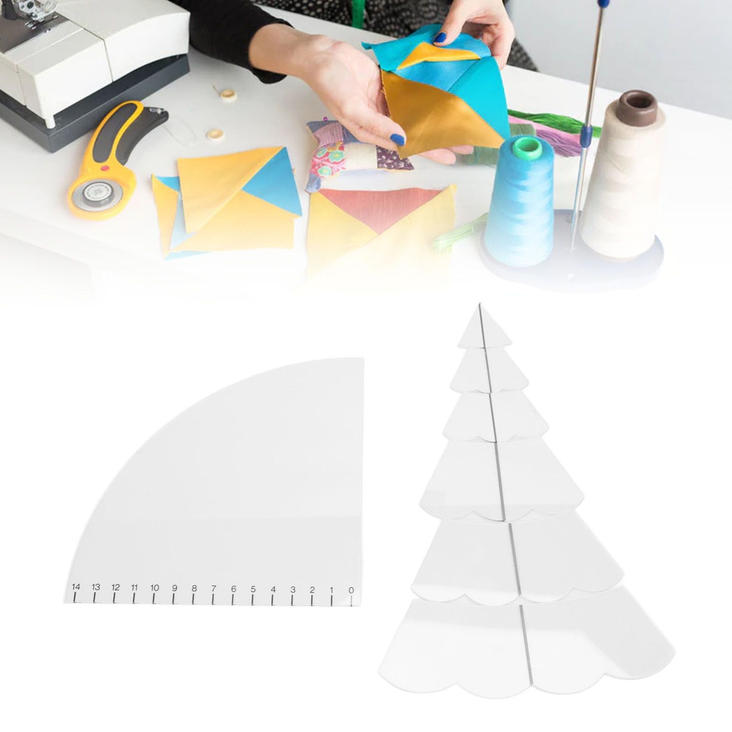 Handmade Christmas Tree Quilting Set Transparent Acrylic DIY Sewing Pattern Template Ruler Tool Set for Bowl V1294-YM3115220099612-0421
