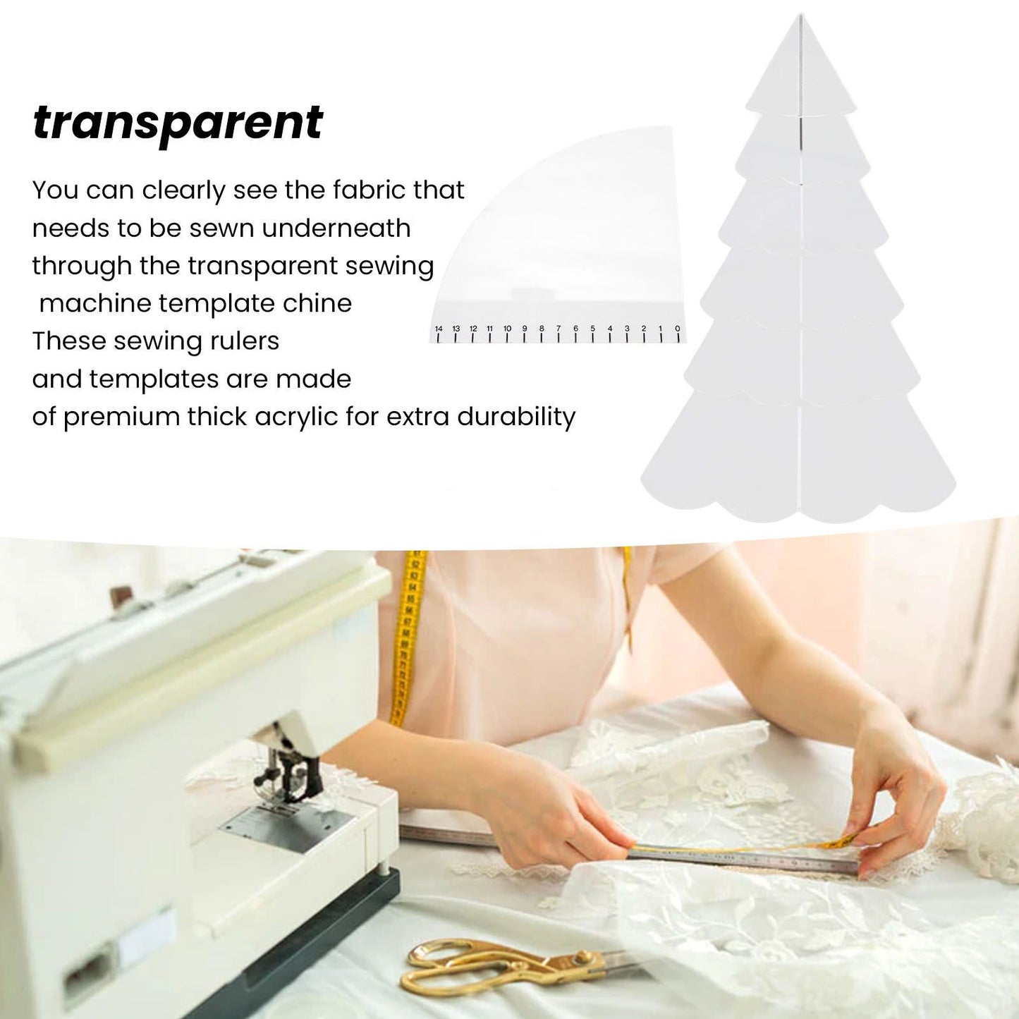 Handmade Christmas Tree Quilting Set Transparent Acrylic DIY Sewing Pattern Template Ruler Tool Set for Bowl V1294-YM3115220099612-0421