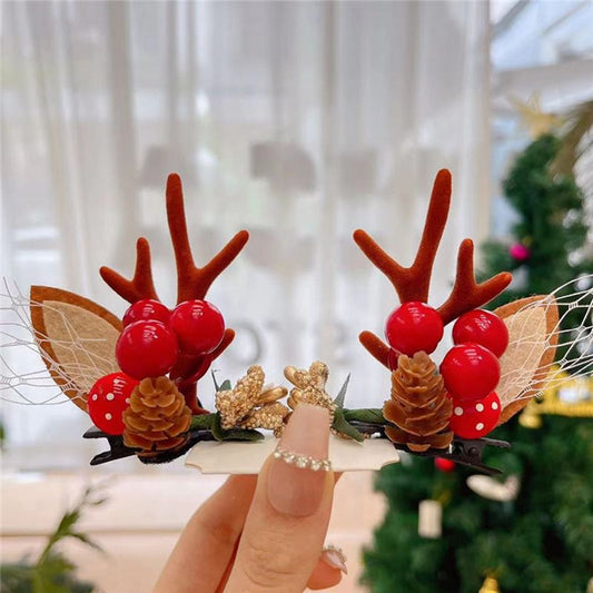 Christmas Antler Hair Clips Cute Exquisite Plush Reindeer Hair Barrettes for Christmas Parties Birthday V1294-YM3115220101313-0421