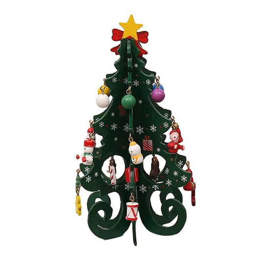 Wooden Christmas Tree Decoration 6 Pieces Vivid 3D Wooden Christmas Tree for Christmas Party Green V1294-YM3115220101413-0421