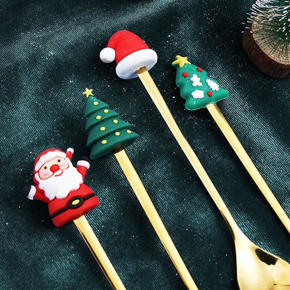 4PCS Christmas Spoon Fork Set Stainless Steel Santa Christmas Tree Shaped Decor Tableware for Home Dinner V1294-YM3115220101711-0421