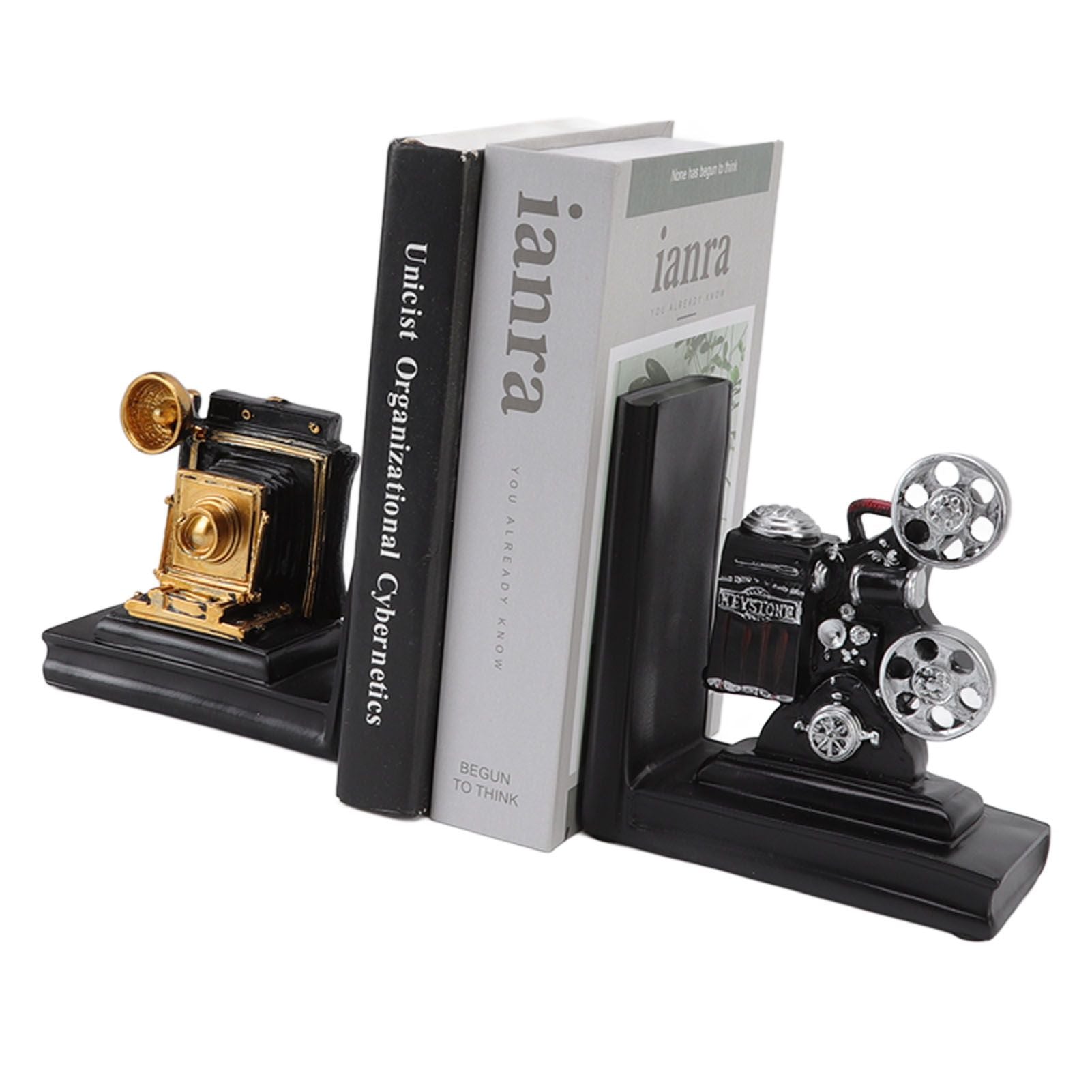 One Pair Shelf Book Ends Movie Projector Designed Resin Bookend Decoration for Study Home Office V1294-YM3115220102911-0421