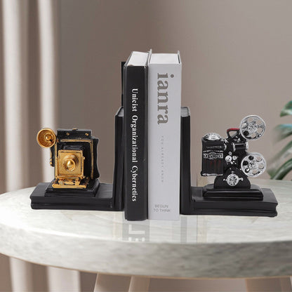 One Pair Shelf Book Ends Movie Projector Designed Resin Bookend Decoration for Study Home Office V1294-YM3115220102911-0421