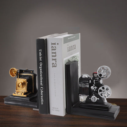 One Pair Shelf Book Ends Movie Projector Designed Resin Bookend Decoration for Study Home Office V1294-YM3115220102911-0421