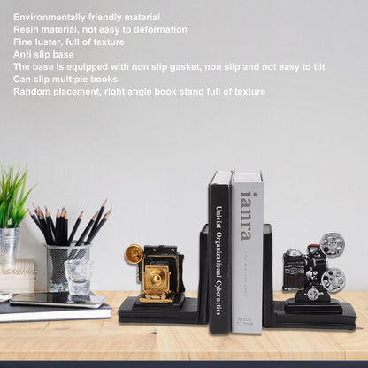 One Pair Shelf Book Ends Movie Projector Designed Resin Bookend Decoration for Study Home Office V1294-YM3115220102911-0421