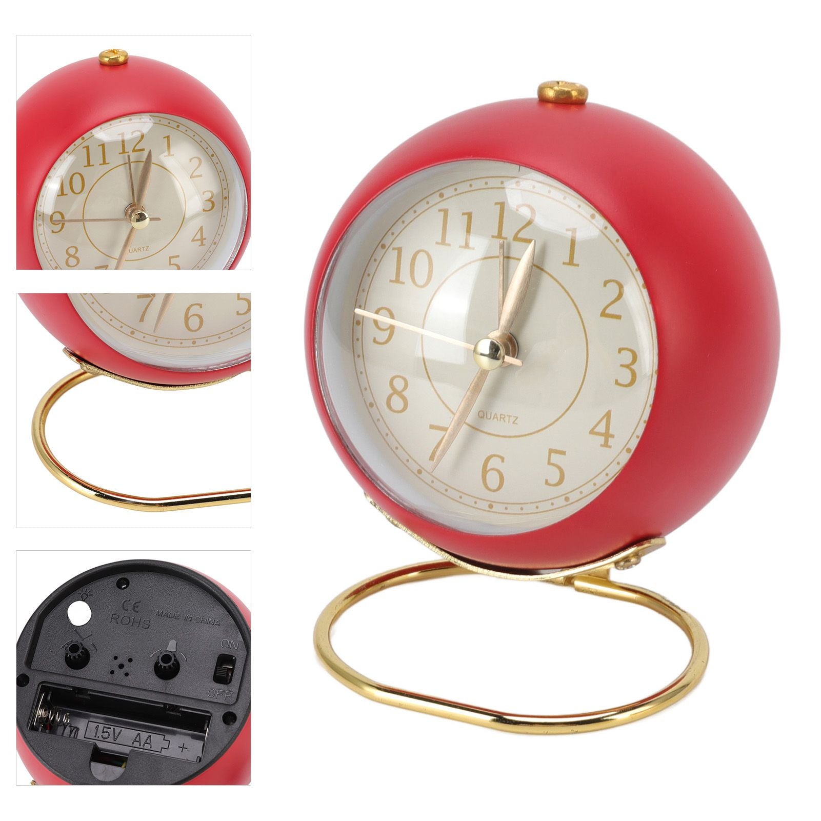Retro Alarm Clock Silent Decorative Round Ring Base Small Quartz Alarm Clock with Ambient Night Light for V1294-YM3115220104011-0421