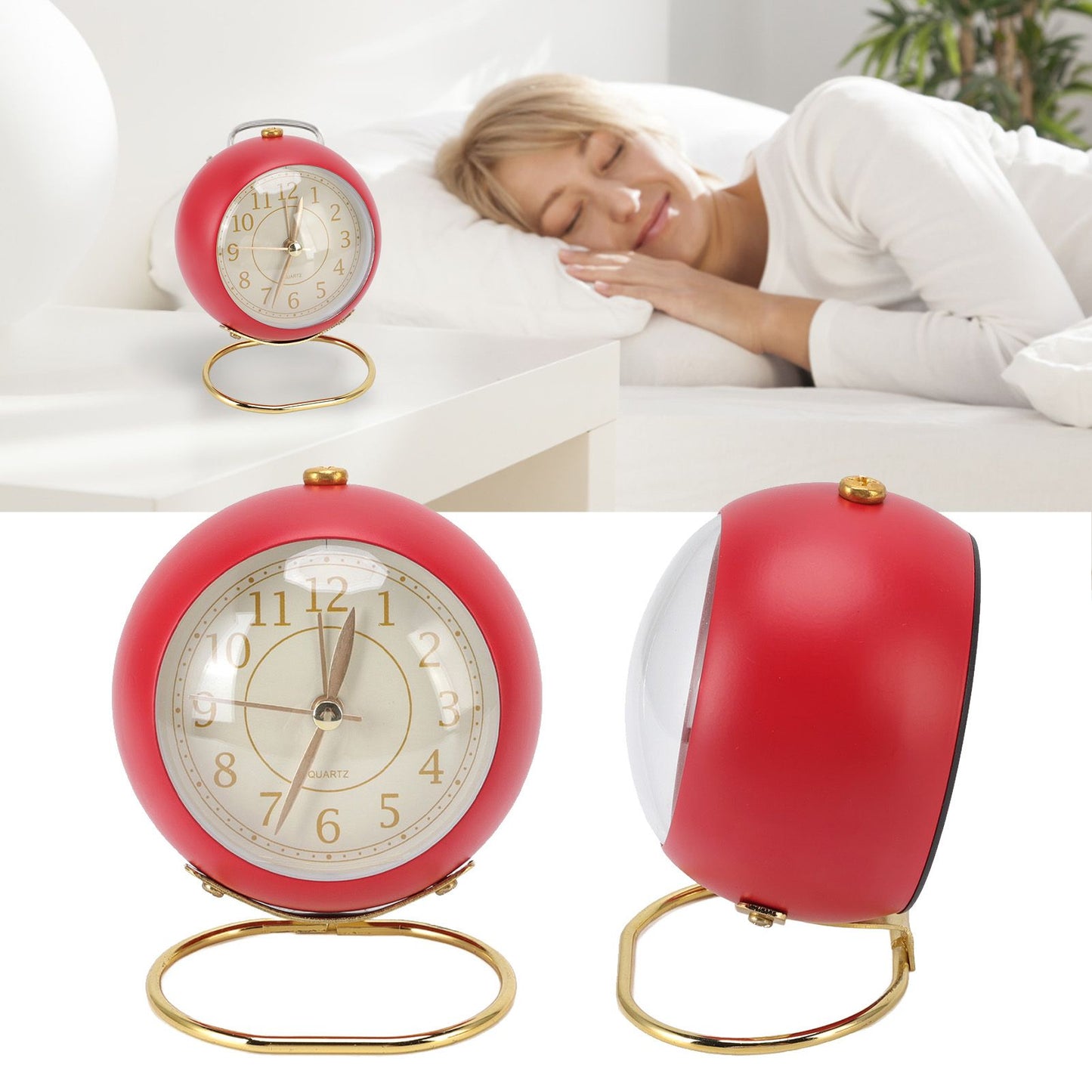 Retro Alarm Clock Silent Decorative Round Ring Base Small Quartz Alarm Clock with Ambient Night Light for V1294-YM3115220104011-0421
