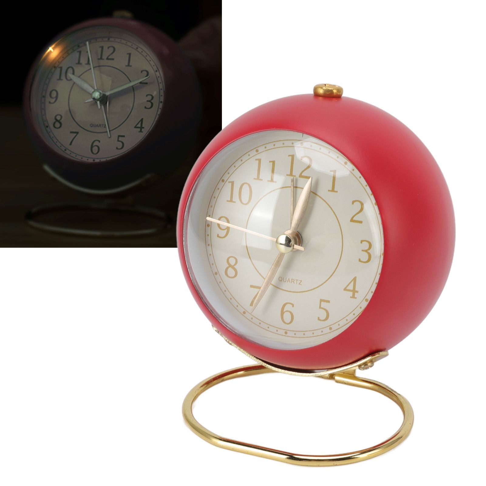 Retro Alarm Clock Silent Decorative Round Ring Base Small Quartz Alarm Clock with Ambient Night Light for V1294-YM3115220104011-0421
