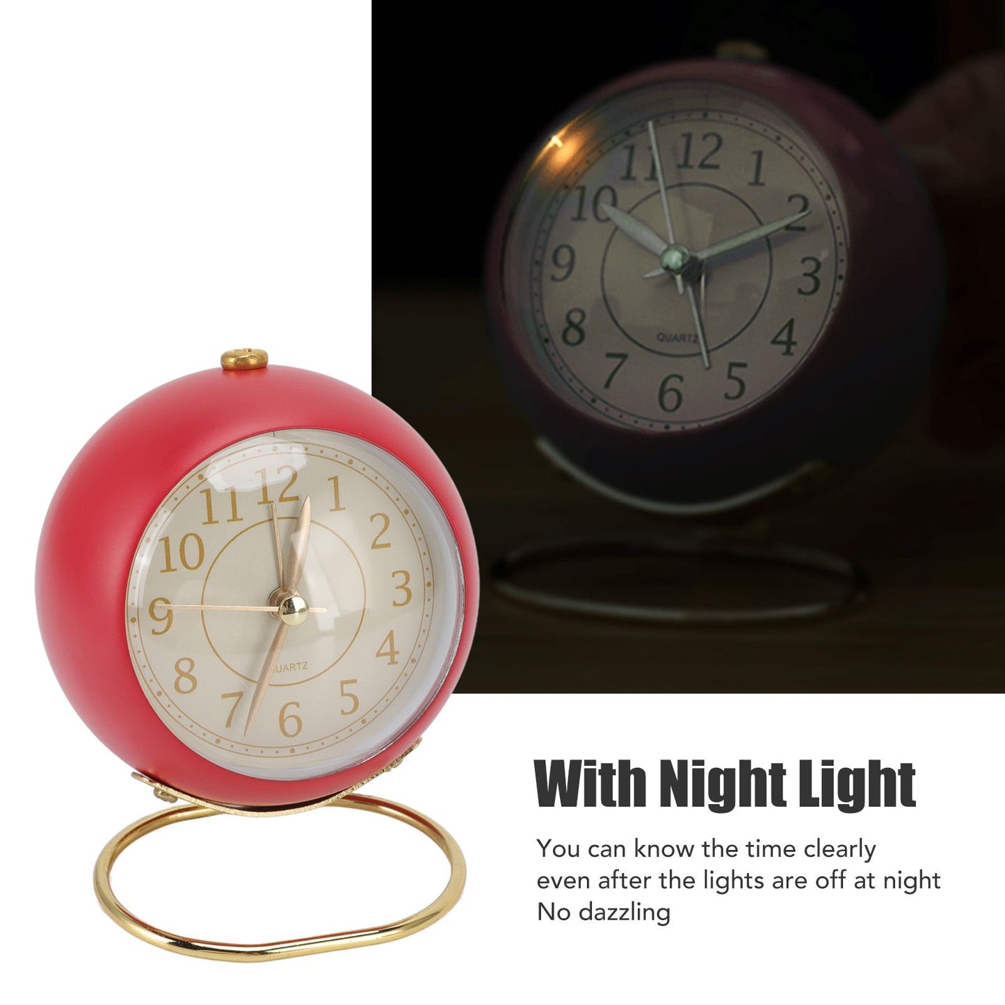 Retro Alarm Clock Silent Decorative Round Ring Base Small Quartz Alarm Clock with Ambient Night Light for V1294-YM3115220104011-0421