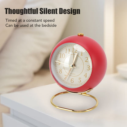 Retro Alarm Clock Silent Decorative Round Ring Base Small Quartz Alarm Clock with Ambient Night Light for V1294-YM3115220104011-0421