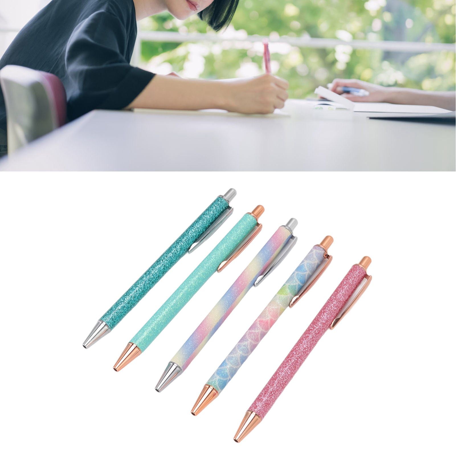 Ballpoint Pens Waterproof Ink Lightweight Portable Plastic Pressing Type Clip Design Writing Ballpoint Pens V1294-YM3115220106211-0421
