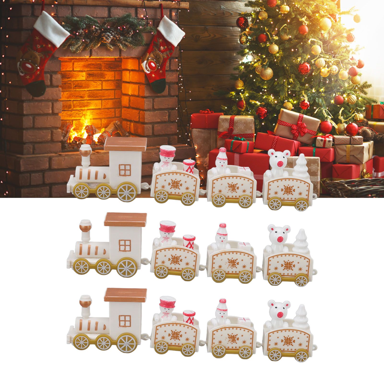 3 Sets Small Train Christmas Decorations Exquisite Mini Train Decor Set Christmas Decoration Props White V1294-YM3115220107413-0421