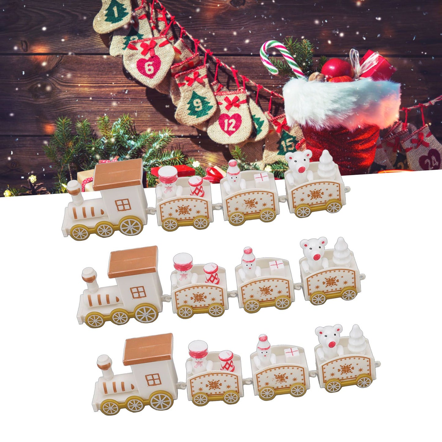 3 Sets Small Train Christmas Decorations Exquisite Mini Train Decor Set Christmas Decoration Props White V1294-YM3115220107413-0421