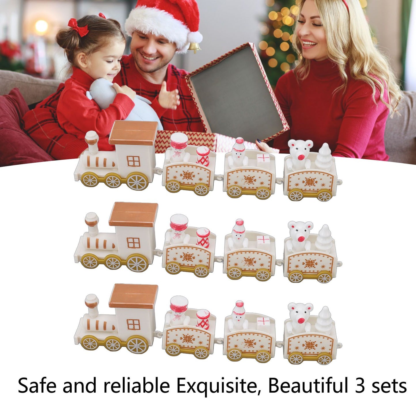 3 Sets Small Train Christmas Decorations Exquisite Mini Train Decor Set Christmas Decoration Props White V1294-YM3115220107413-0421