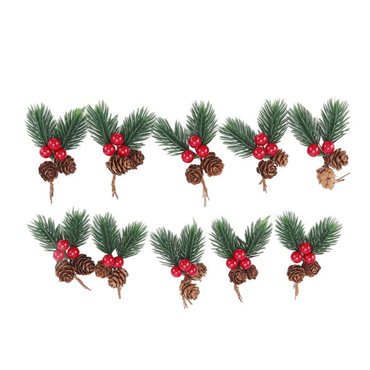 10Pcs Christmas Picks Pinecone Red Berry Pin Needle Artificial Delicate Christmas Decorations V1294-YM3115220107711-0421