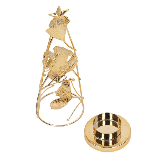 Christmas Tree Candlesticks Gold Iron Small Round Cup Xmas Light Candle Holders with Apricot Leaves for Table V1294-YM3115220113511-0421
