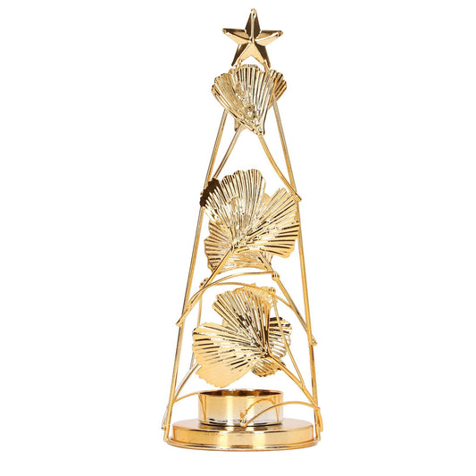 Christmas Tree Candlesticks Gold Iron Small Round Cup Xmas Light Candle Holders with Apricot Leaves for Table V1294-YM3115220113511-0421