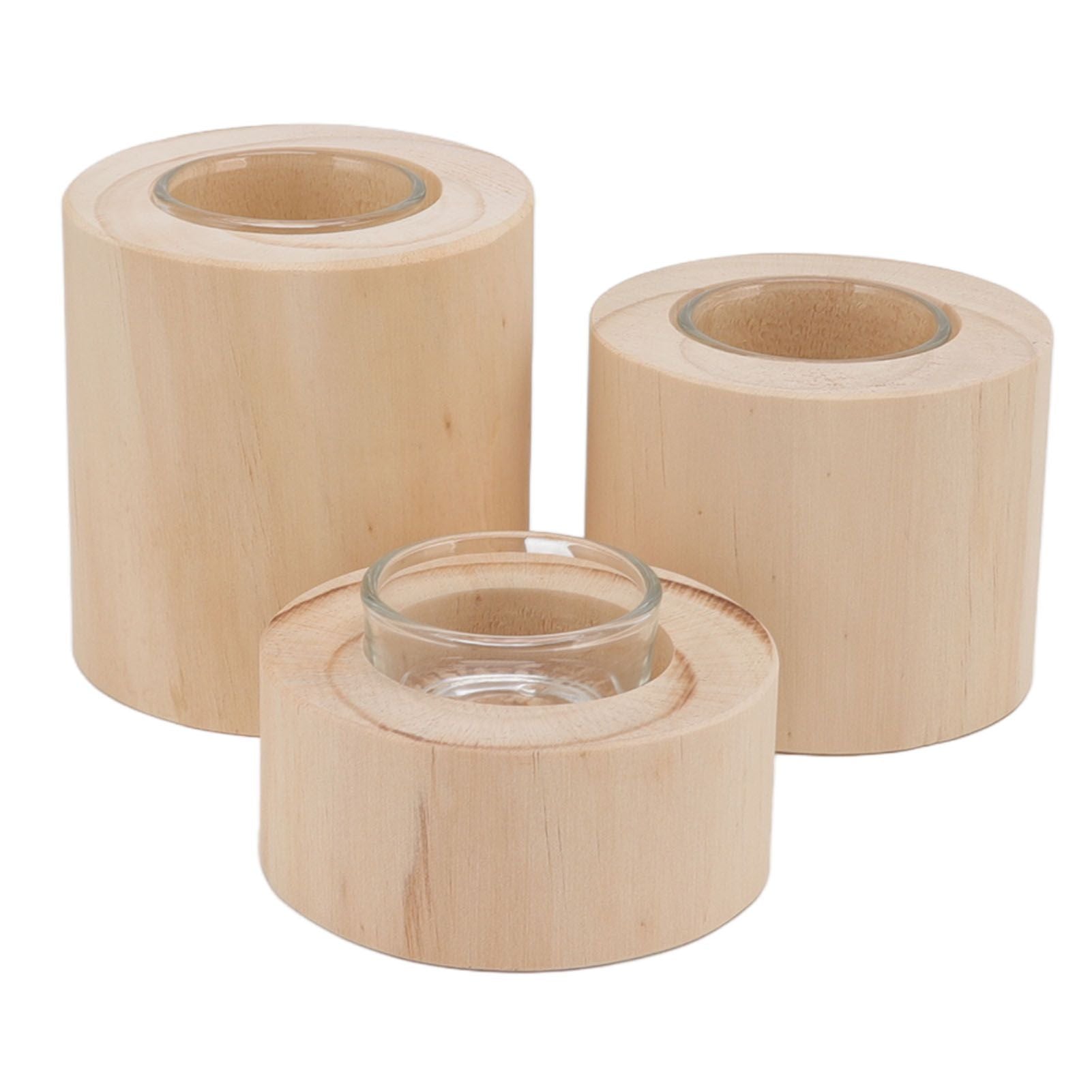 3Pcs Wooden Candle Cup Holders Low Medium High Simple Wooden Candlestick for Living Room Office Study Bedroom V1294-YM3115220114111-0421