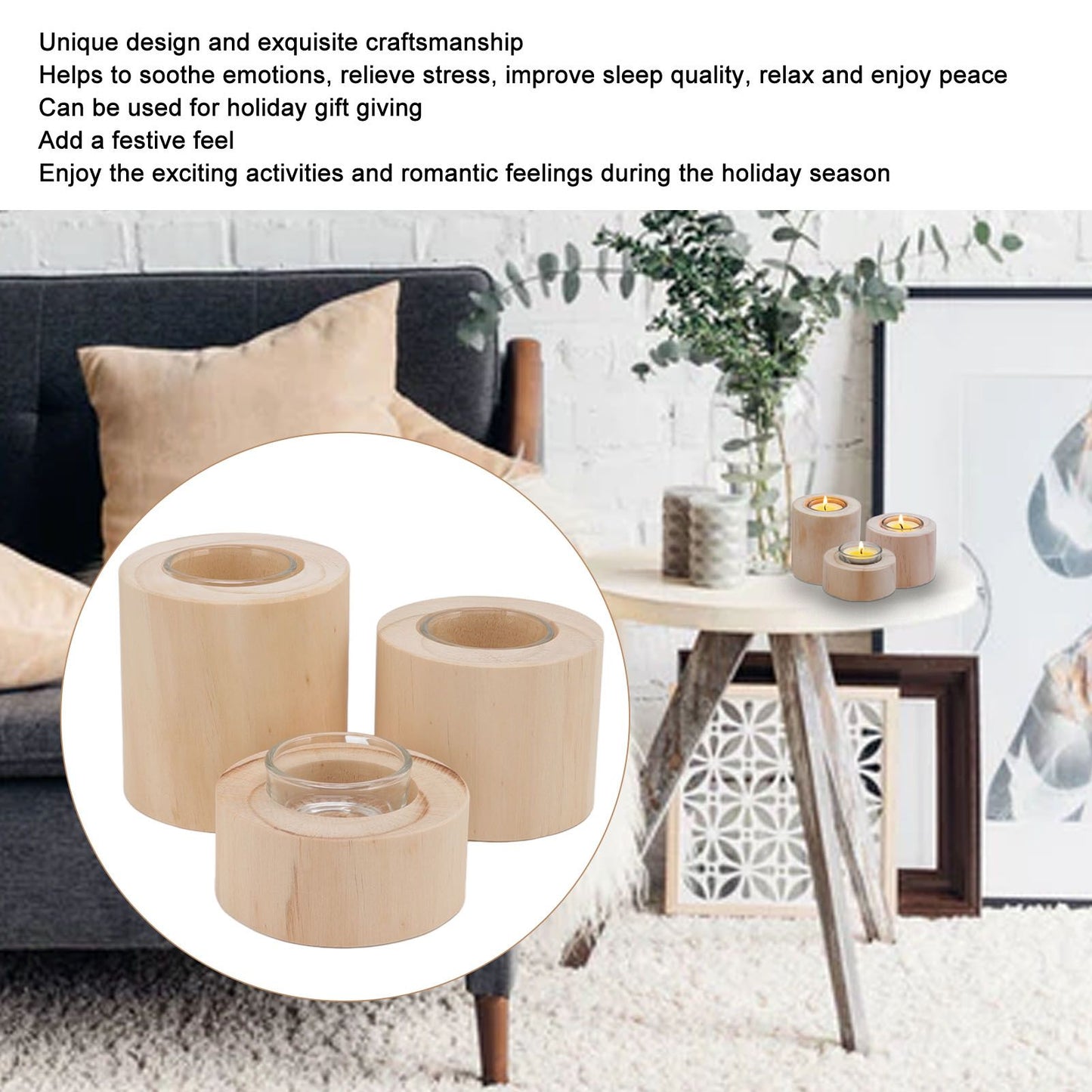 3Pcs Wooden Candle Cup Holders Low Medium High Simple Wooden Candlestick for Living Room Office Study Bedroom V1294-YM3115220114111-0421