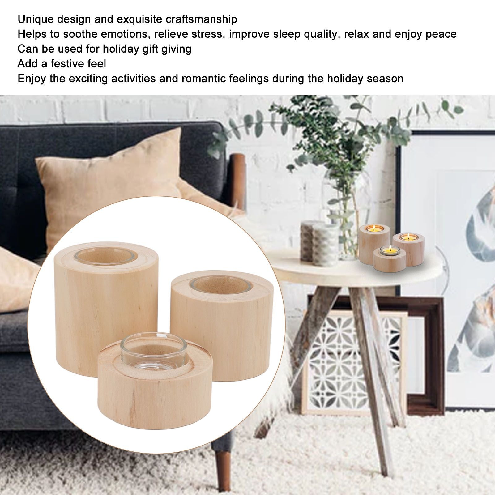 3Pcs Wooden Candle Cup Holders Low Medium High Simple Wooden Candlestick for Living Room Office Study Bedroom V1294-YM3115220114111-0421