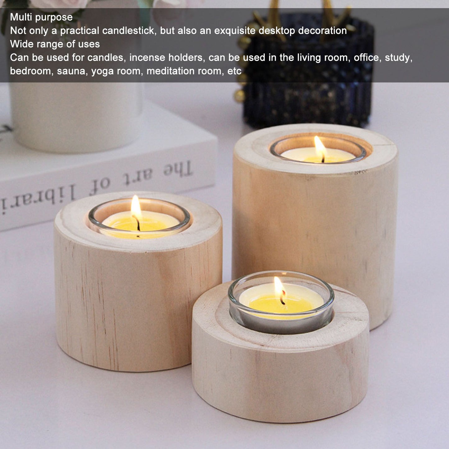 3Pcs Wooden Candle Cup Holders Low Medium High Simple Wooden Candlestick for Living Room Office Study Bedroom V1294-YM3115220114111-0421