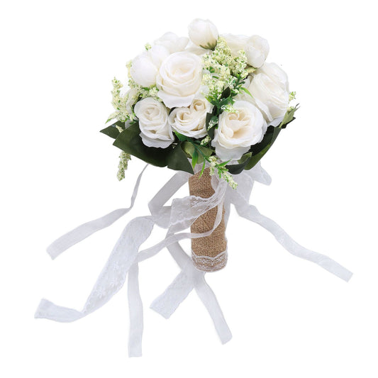 Holding Flowers Artificial Lifelike Modern Elegant Decorative Bridal Bouquet for Wedding Photography Milky V1294-YM3115220119411-0421