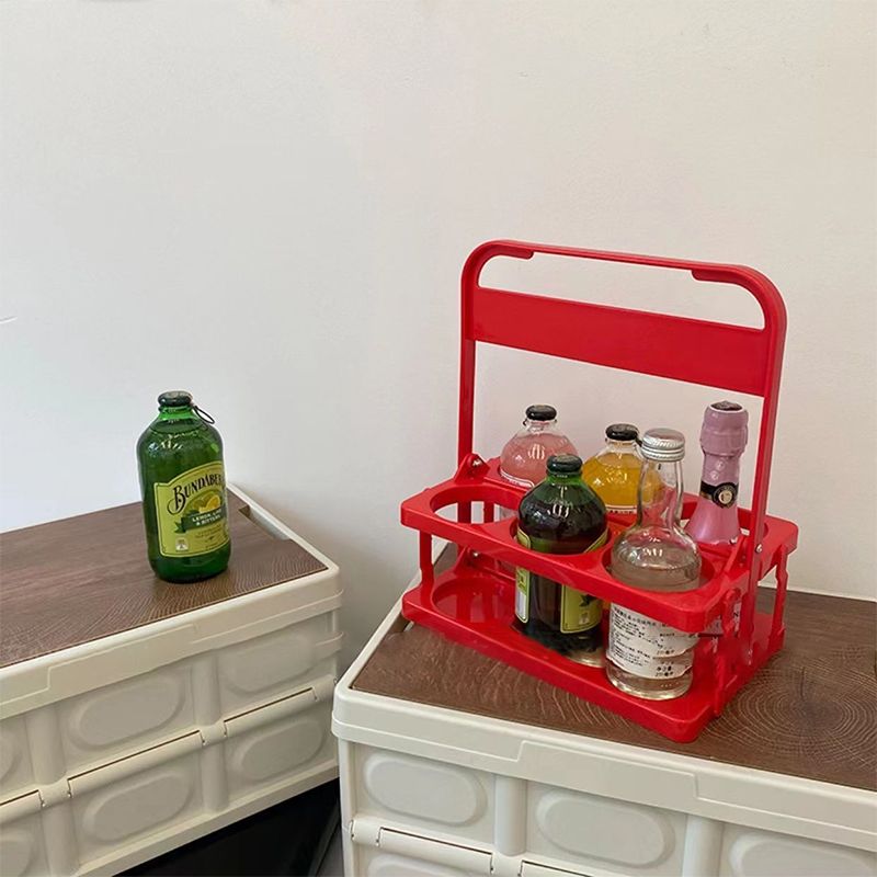 Portable Beer Bottle Rack Pure Color Foldable Beverage Storage Rack Picnic Beer Handle Basket Red V1294-YM3117220218511-0421