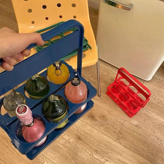 Portable Beer Bottle Rack Pure Color Foldable Beverage Storage Rack Picnic Beer Handle Basket Blue V1294-YM3117220218513-0421