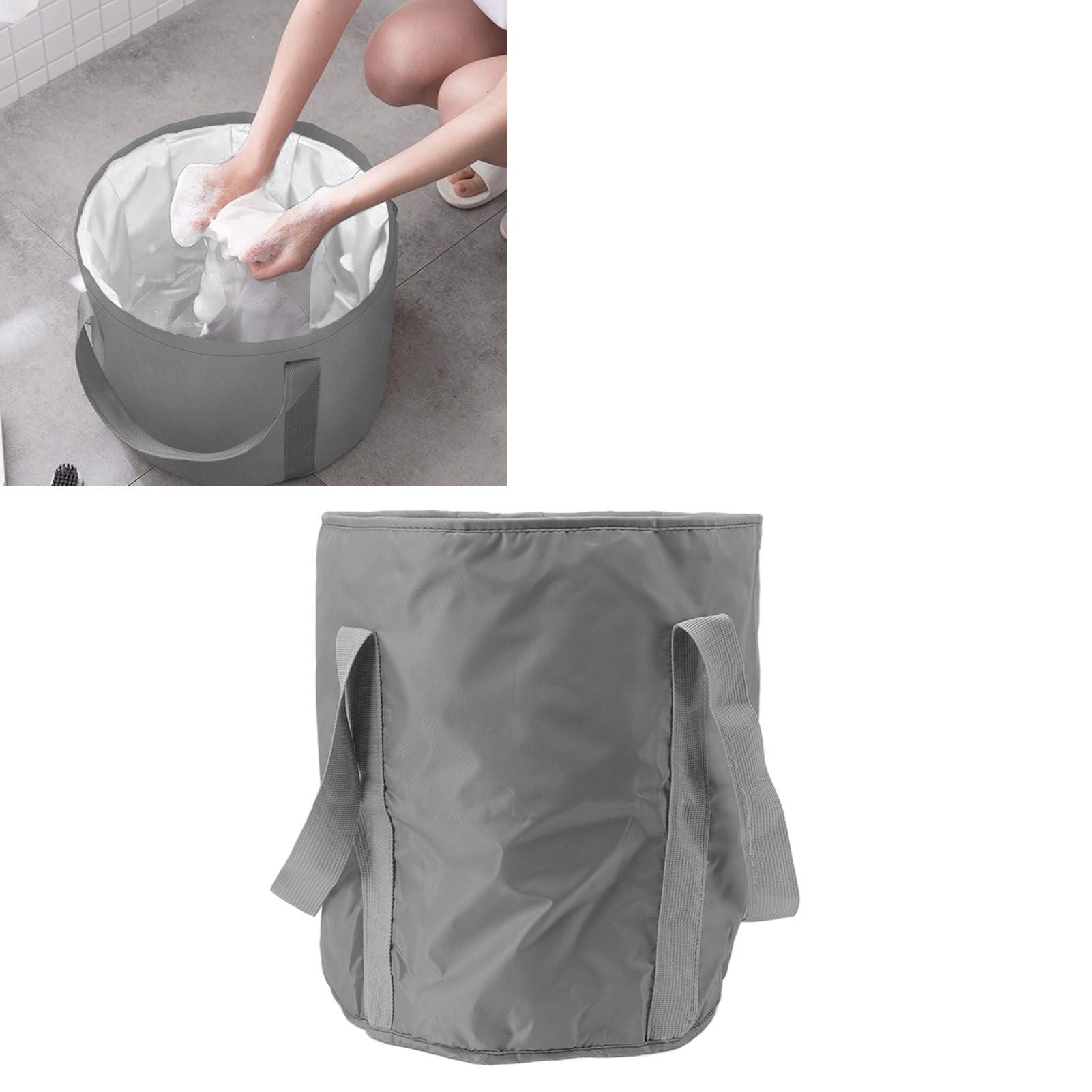 Foldable Foot Tub Polyester Double Layer Collapsible Camping Bucket with Storage Bag for Outdoor Grey V1294-YM3117220219411-0421