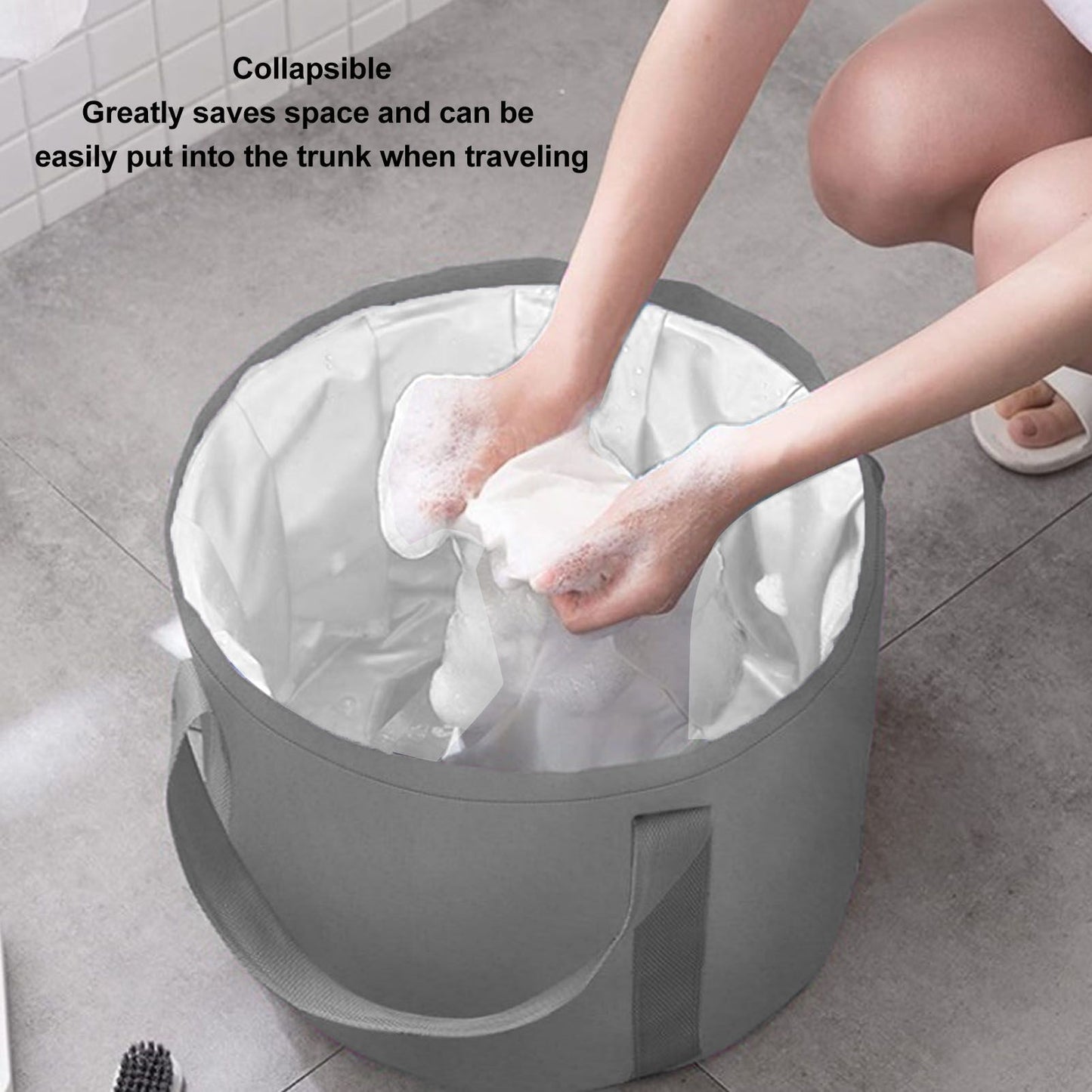 Foldable Foot Tub Polyester Double Layer Collapsible Camping Bucket with Storage Bag for Outdoor Grey V1294-YM3117220219411-0421
