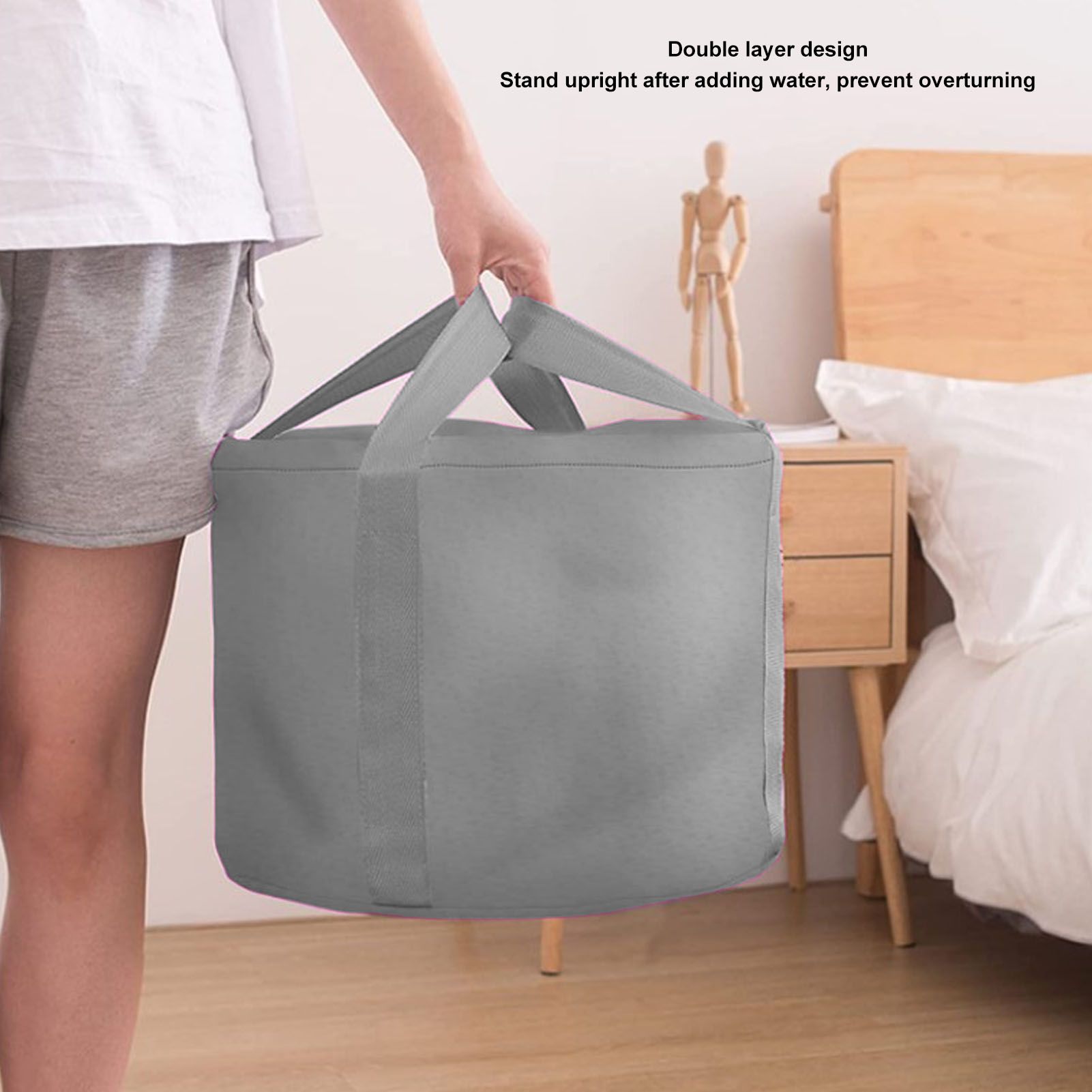Foldable Foot Tub Polyester Double Layer Collapsible Camping Bucket with Storage Bag for Outdoor Grey V1294-YM3117220219411-0421