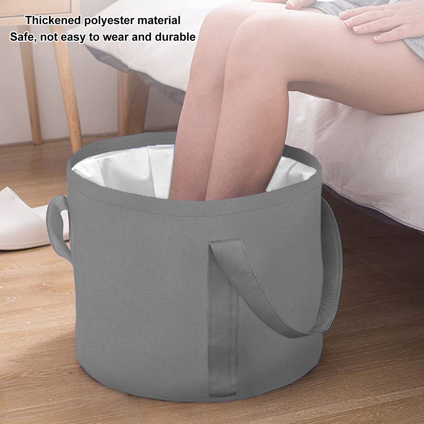 Foldable Foot Tub Polyester Double Layer Collapsible Camping Bucket with Storage Bag for Outdoor Grey V1294-YM3117220219411-0421