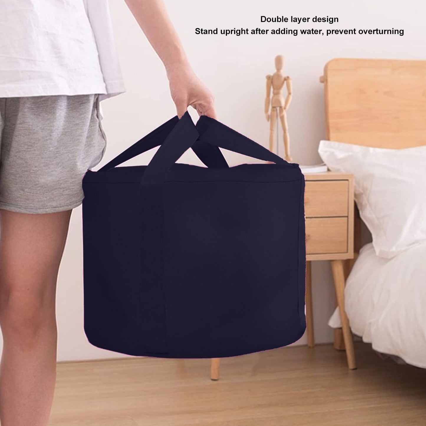 Foldable Foot Tub Polyester Double Layer Collapsible Camping Bucket with Storage Bag for Outdoor Navy Blue V1294-YM3117220219414-0421