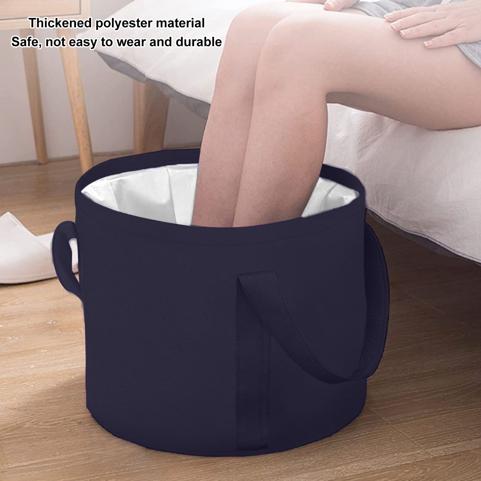 Foldable Foot Tub Polyester Double Layer Collapsible Camping Bucket with Storage Bag for Outdoor Navy Blue V1294-YM3117220219414-0421