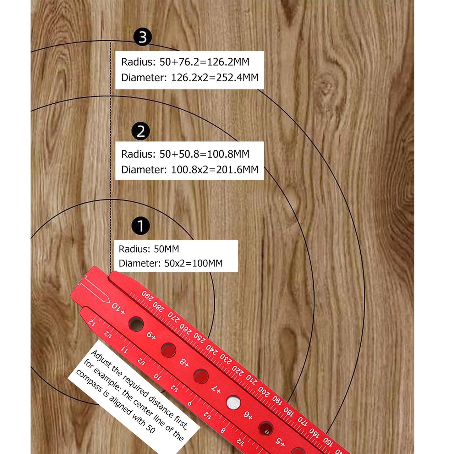 Woodworking Circle Ruler Aluminium Alloy Adjustable Woodworking Circular Drawing Tool for Carpenter Tool V1294-YM3117220221711-0421