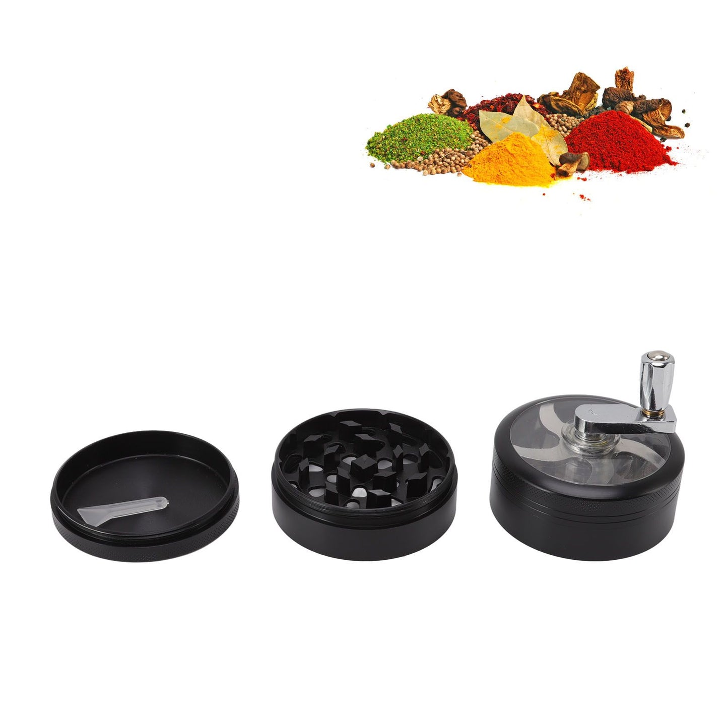 4 Layers Hand Crank Spices Grinder Zinc Alloy 60mm Manual Spice Grinder with Filter V1294-YM3117220223411-0421