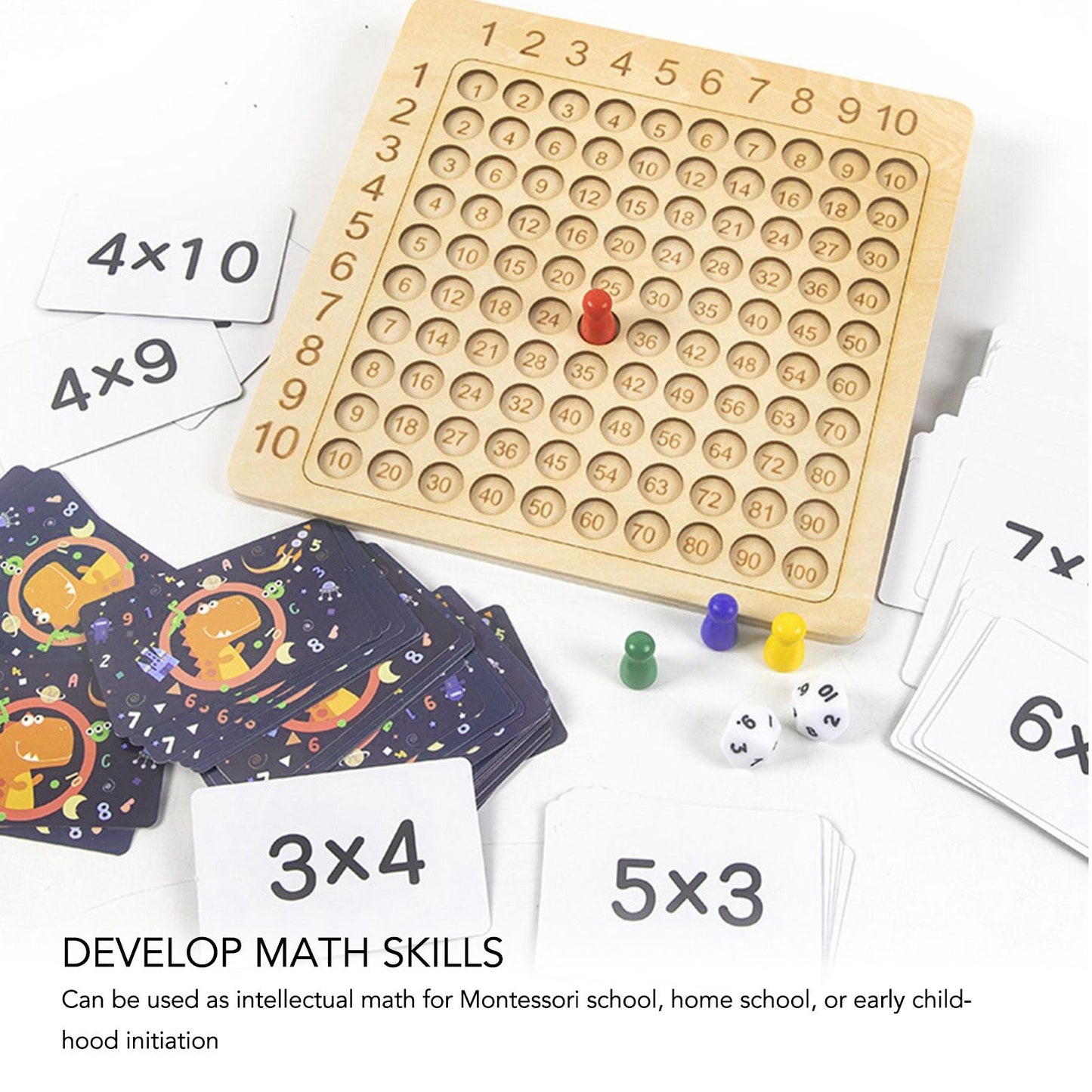 Math Multiplication Board Children Montessori Counting Educational Toys Wooden Multiplication Table Board Game V1294-YM3117220223911-0421