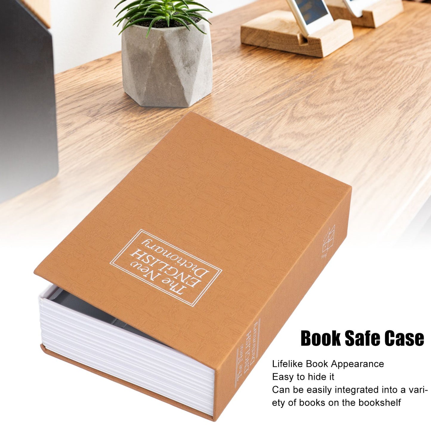 Book Safe Case Simulation Portable Safe Storage Box with Combination Lock for Bank Cards Jewelry Money Brown V1294-YM3117220224611-0421