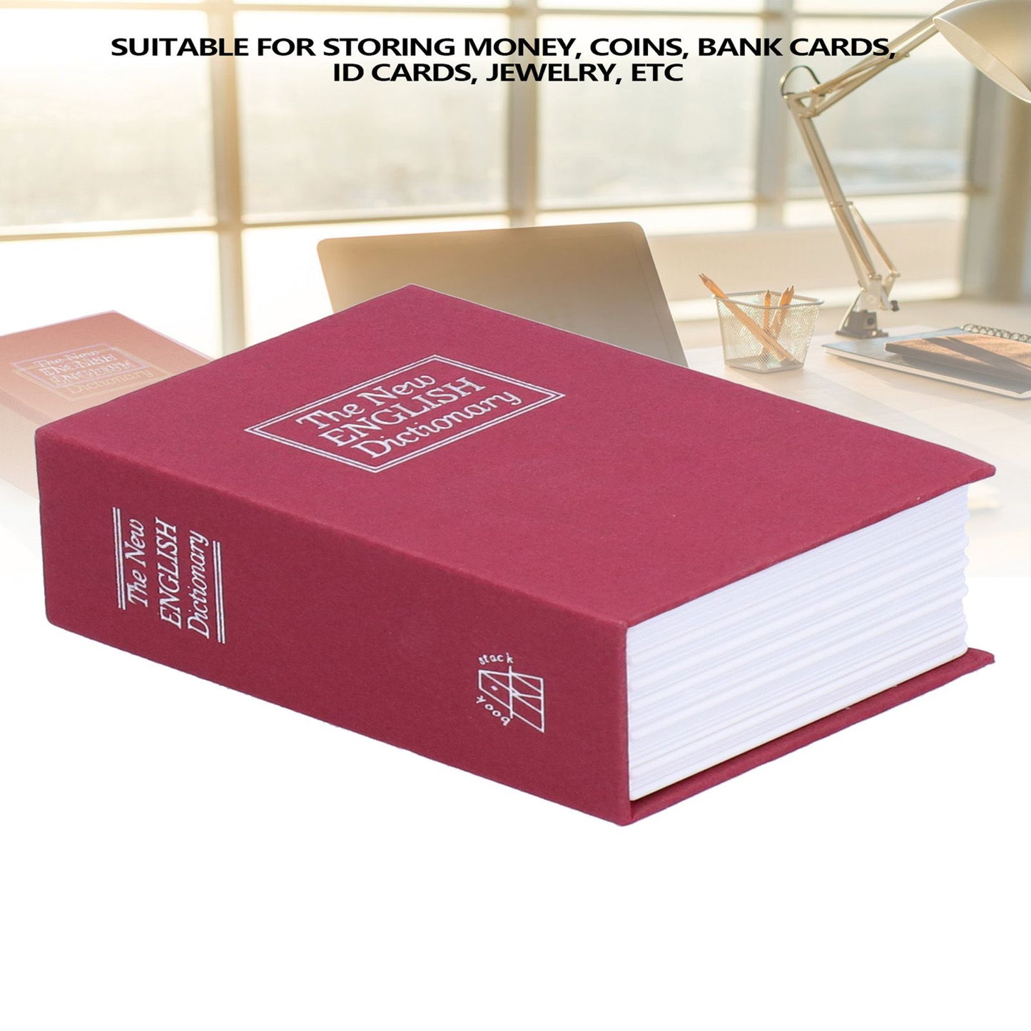 Book Safe Case Simulation Portable Safe Storage Box with Combination Lock for Bank Cards Jewelry Money Red V1294-YM3117220224612-0421
