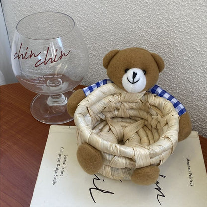 Cute Cartoon Bear Storage Basket Straw Storage Basket for Desktop Office Bedroom S V1294-YM3117220225911-0421