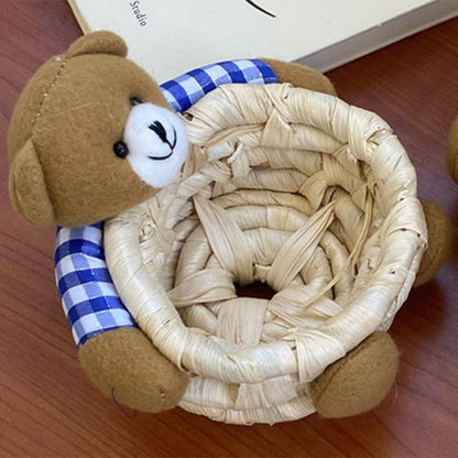 Cute Cartoon Bear Storage Basket Straw Storage Basket for Desktop Office Bedroom S V1294-YM3117220225911-0421
