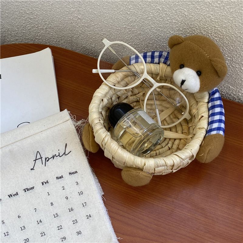 Cute Cartoon Bear Storage Basket Straw Storage Basket for Desktop Office Bedroom M V1294-YM3117220225912-0421