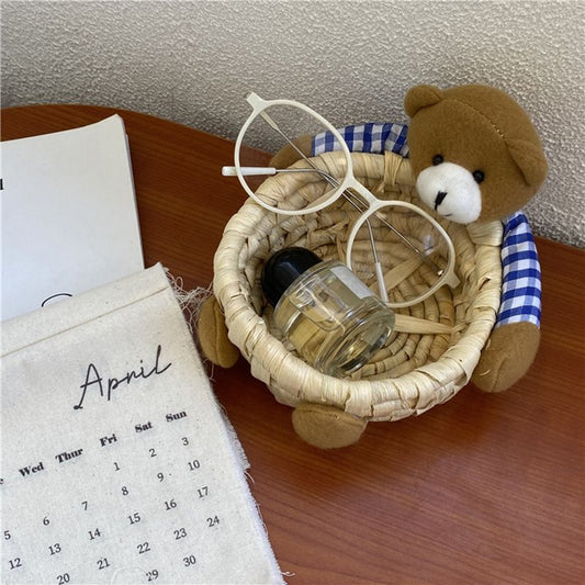 Cute Cartoon Bear Storage Basket Straw Storage Basket for Desktop Office Bedroom M V1294-YM3117220225912-0421