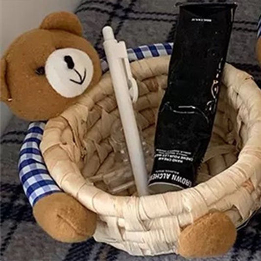 Cute Cartoon Bear Storage Basket Straw Storage Basket for Desktop Office Bedroom M V1294-YM3117220225912-0421