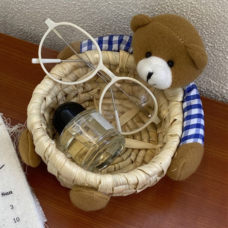 Cute Cartoon Bear Storage Basket Straw Storage Basket for Desktop Office Bedroom M V1294-YM3117220225912-0421