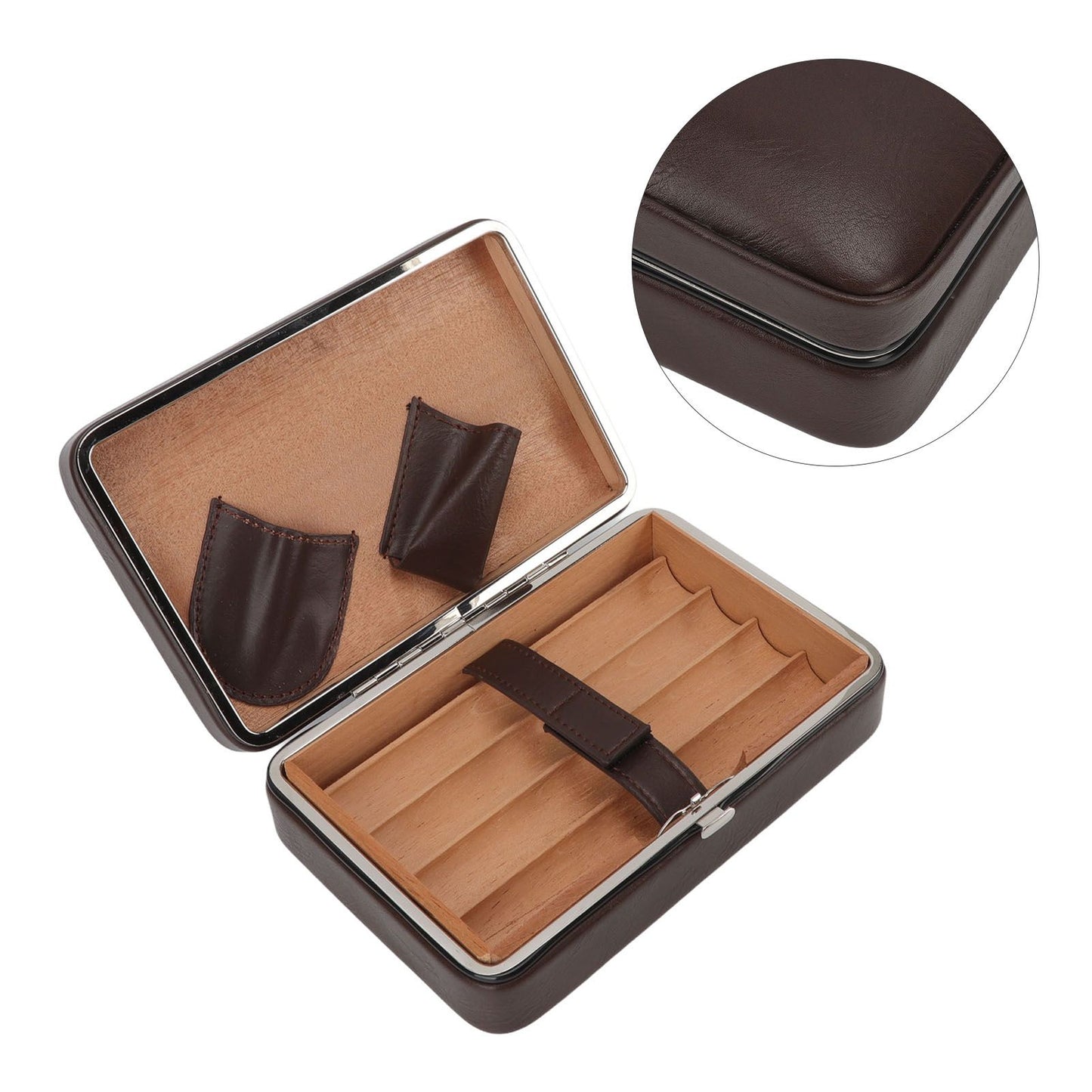 Cigar Holder Case Portable Travel Leather Cigar Humidor Case with Cedarwood Lining for 4 Count Cigars V1294-YM3117220227711-0421