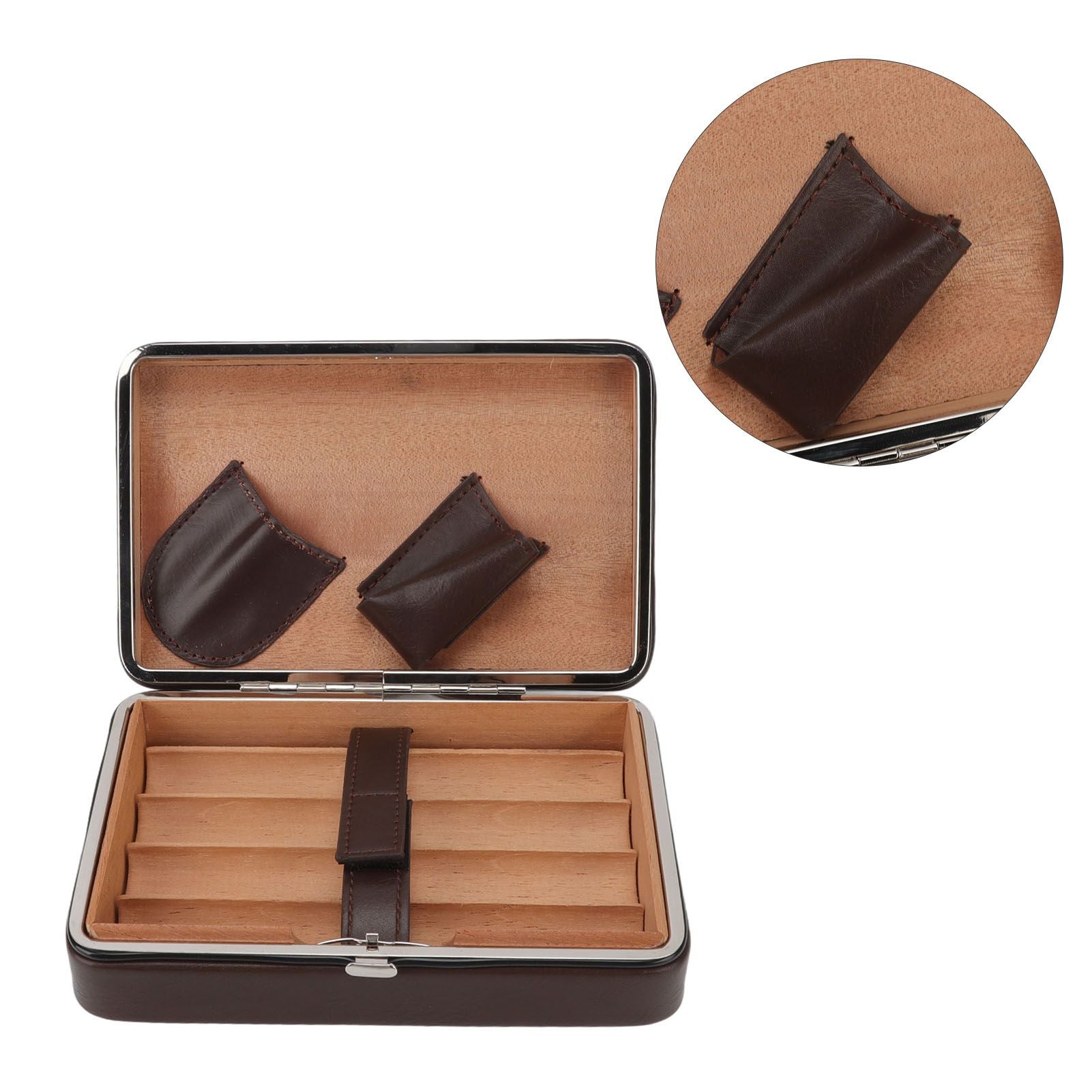 Cigar Holder Case Portable Travel Leather Cigar Humidor Case with Cedarwood Lining for 4 Count Cigars V1294-YM3117220227711-0421